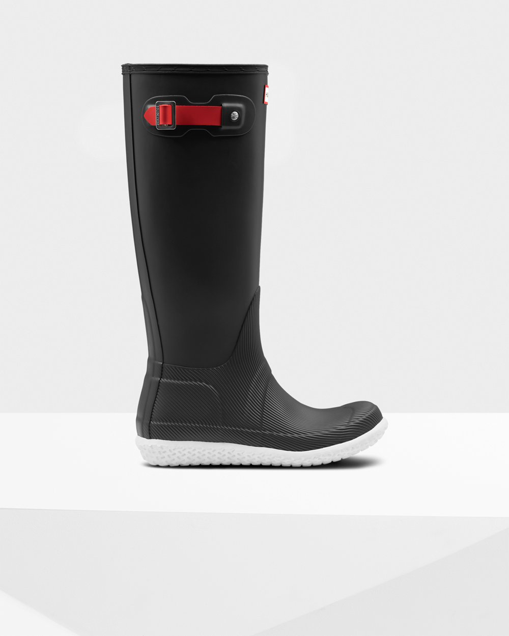 Womens Hunter Original Flat Heel Calendar Sole - Tall Rain Boots Black/Red - 4057-RKVYU